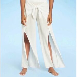 Kona Sol White Tie Waist Beach Cover Up Pants Women's Small Boho Swimwear